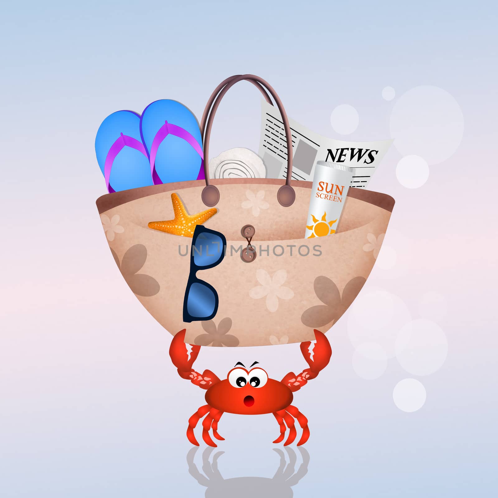 crab with summer objects by adrenalina