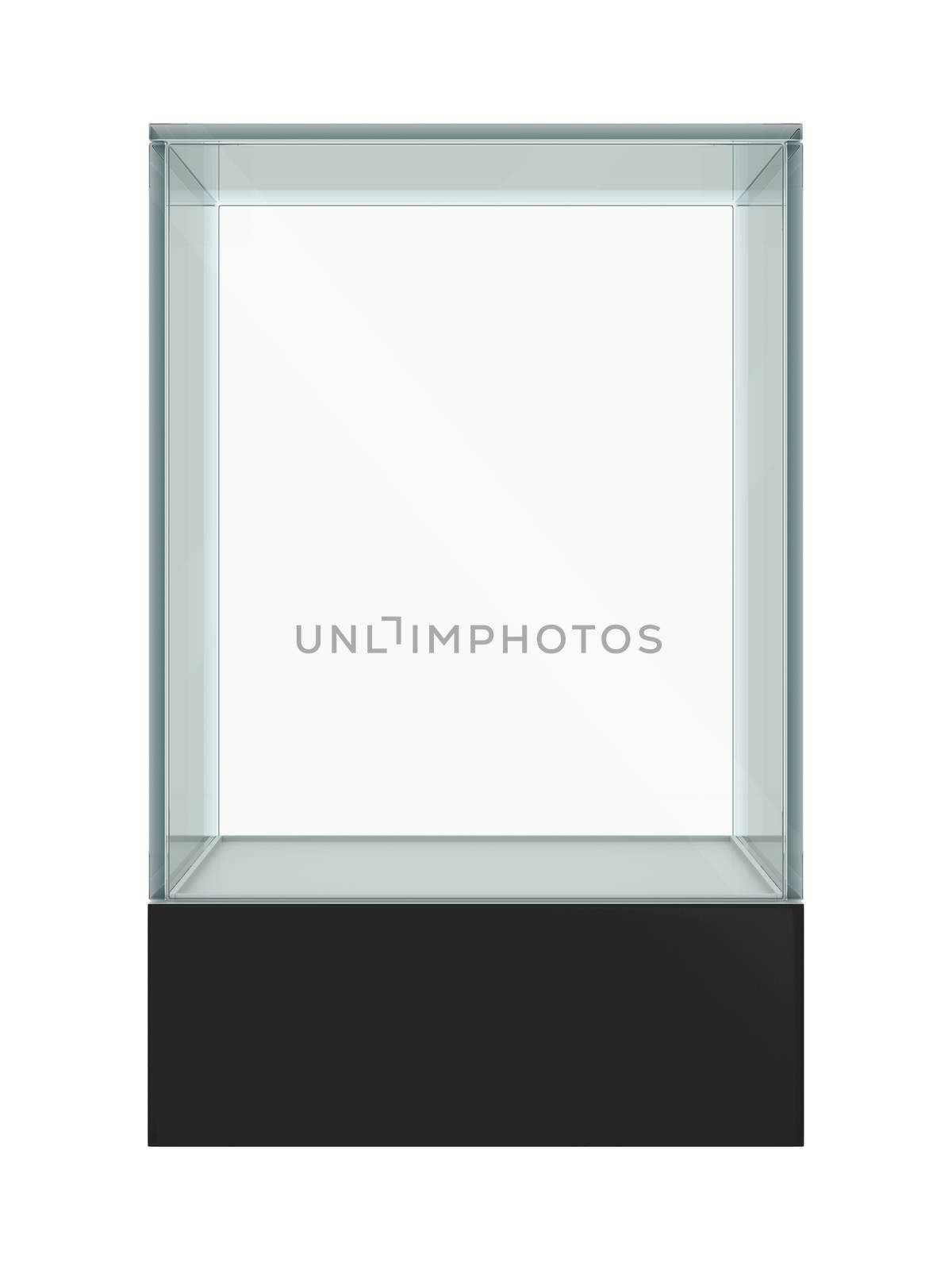 Empty glass showcase for exhibit isolated. 3D illustration