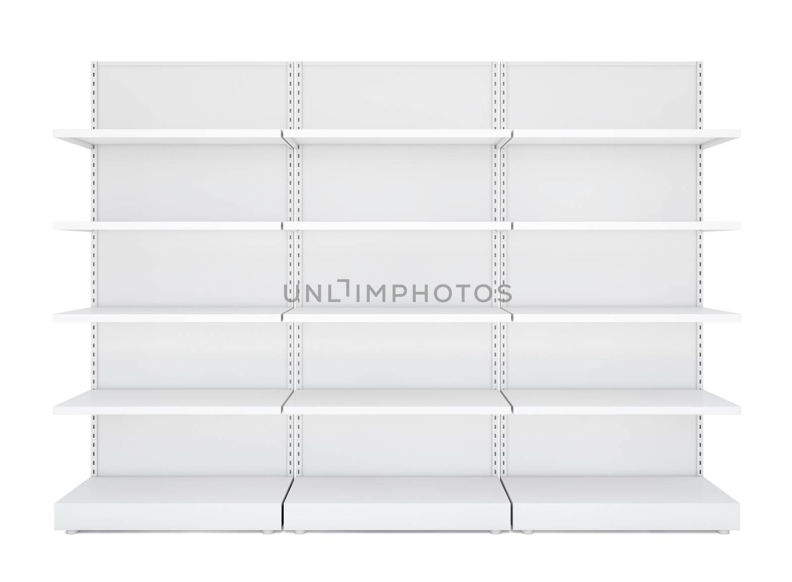 Three white blank empty retail shelves by cherezoff