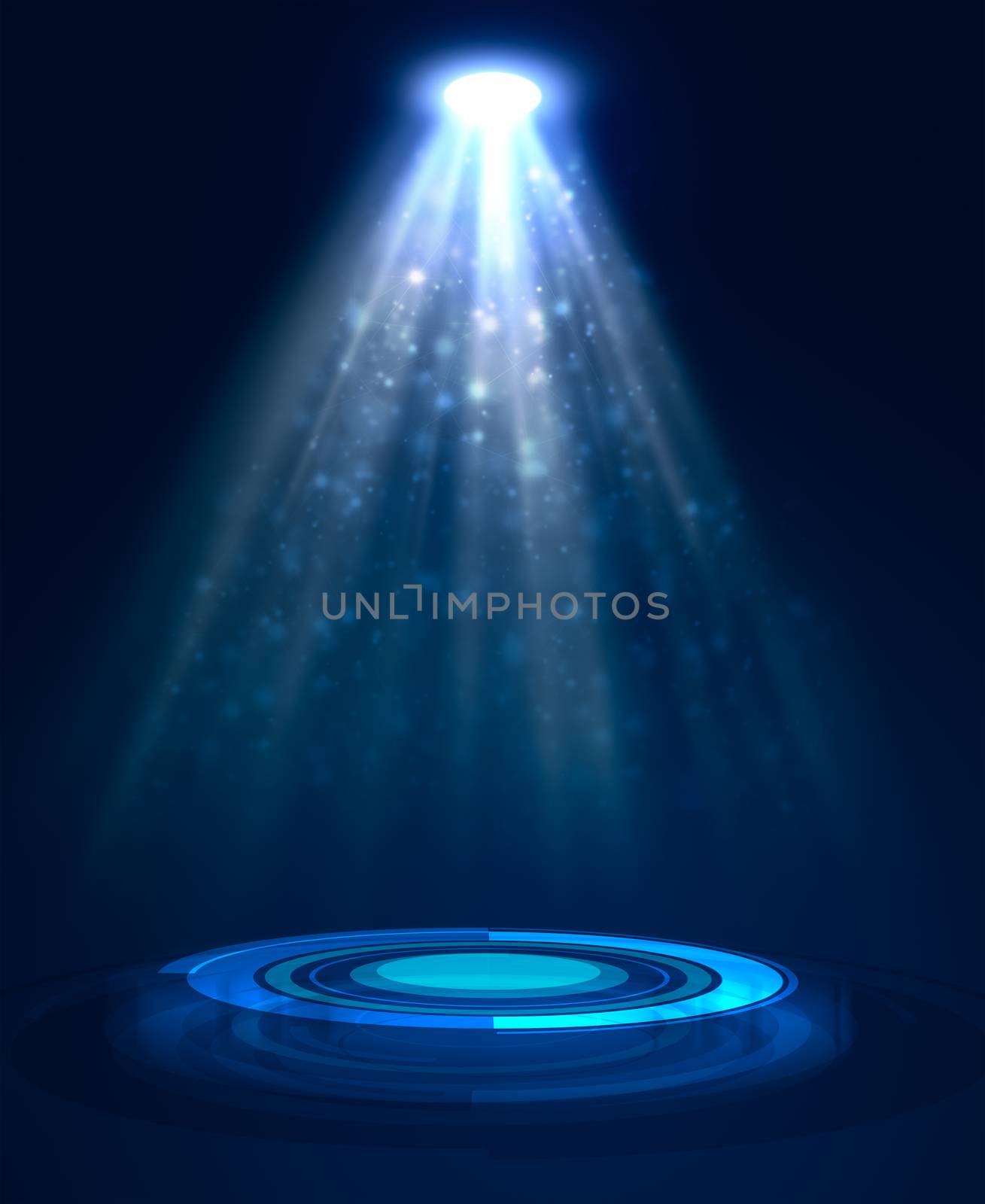 Abstract blue light background. Spotlight illumination floor. Exhibition template