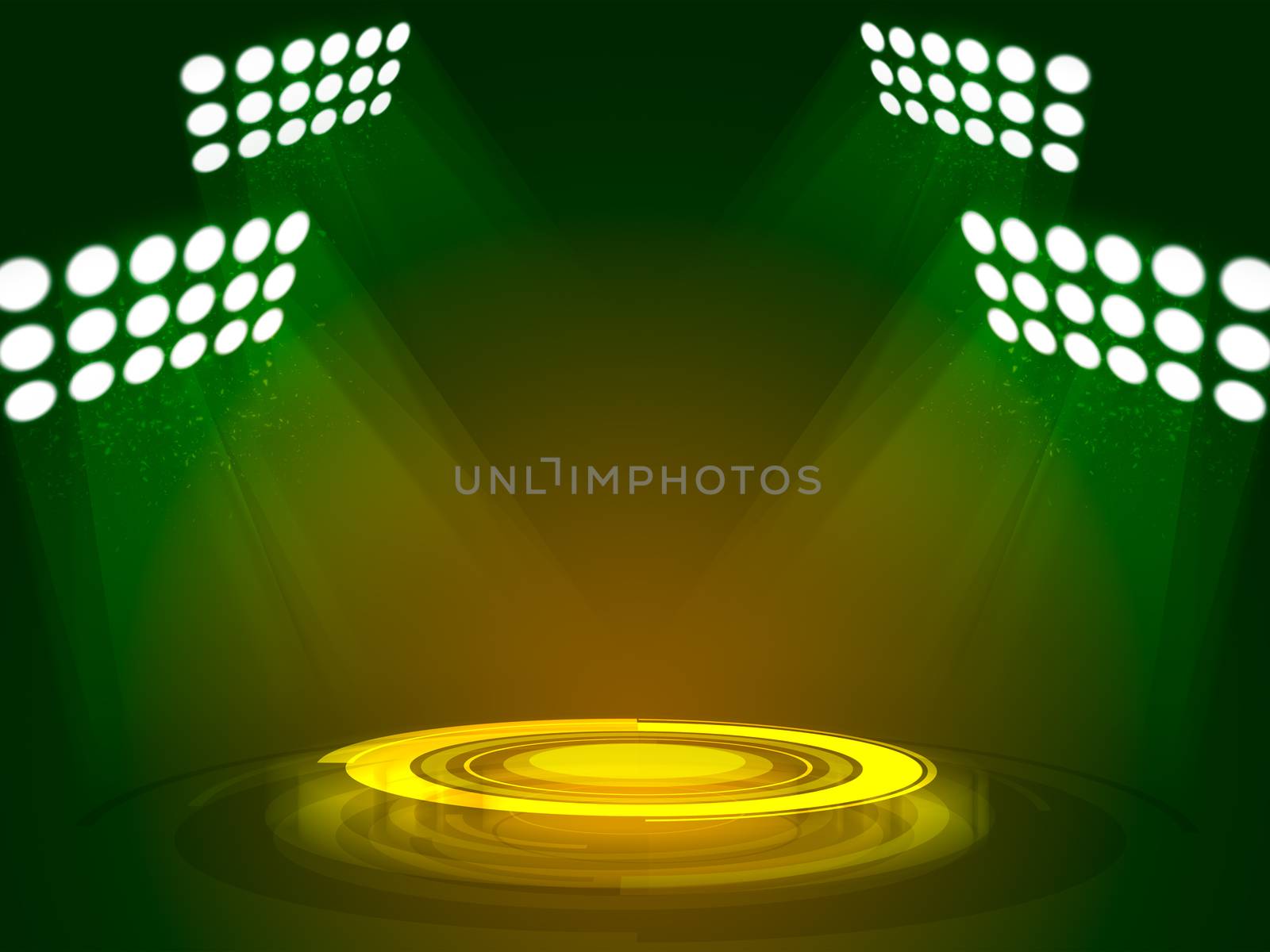 Abstract colored background with technology podium and spotlights