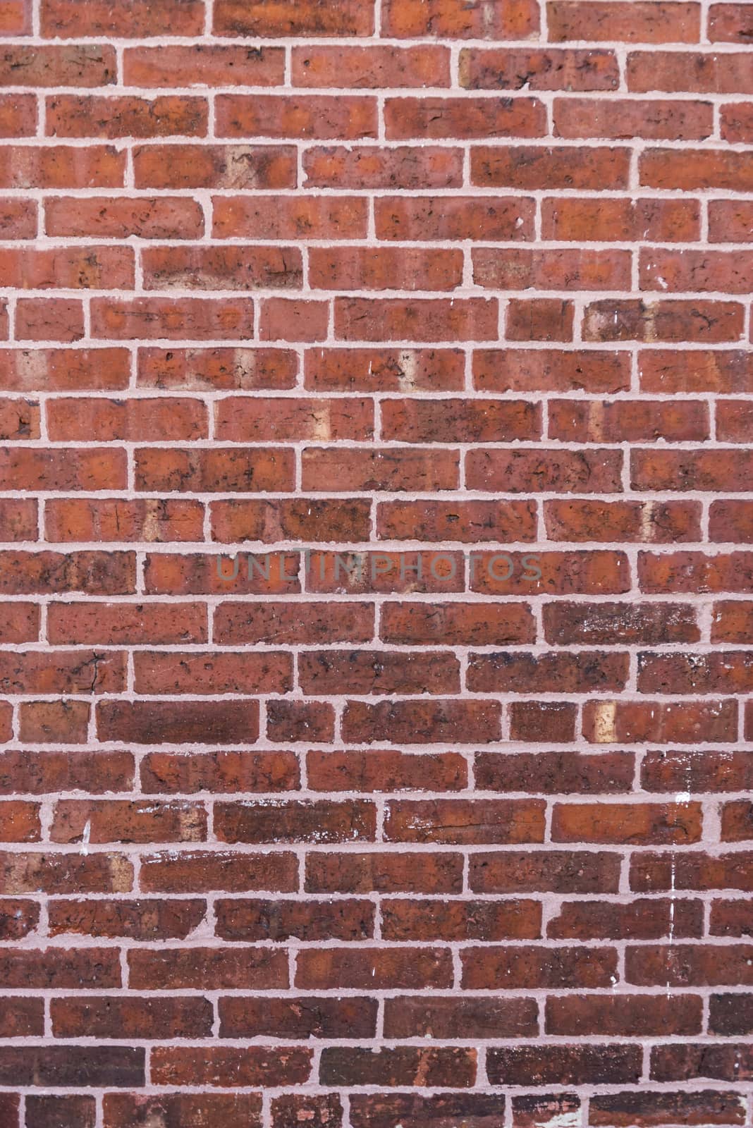Background of red brick wall texture taken in America