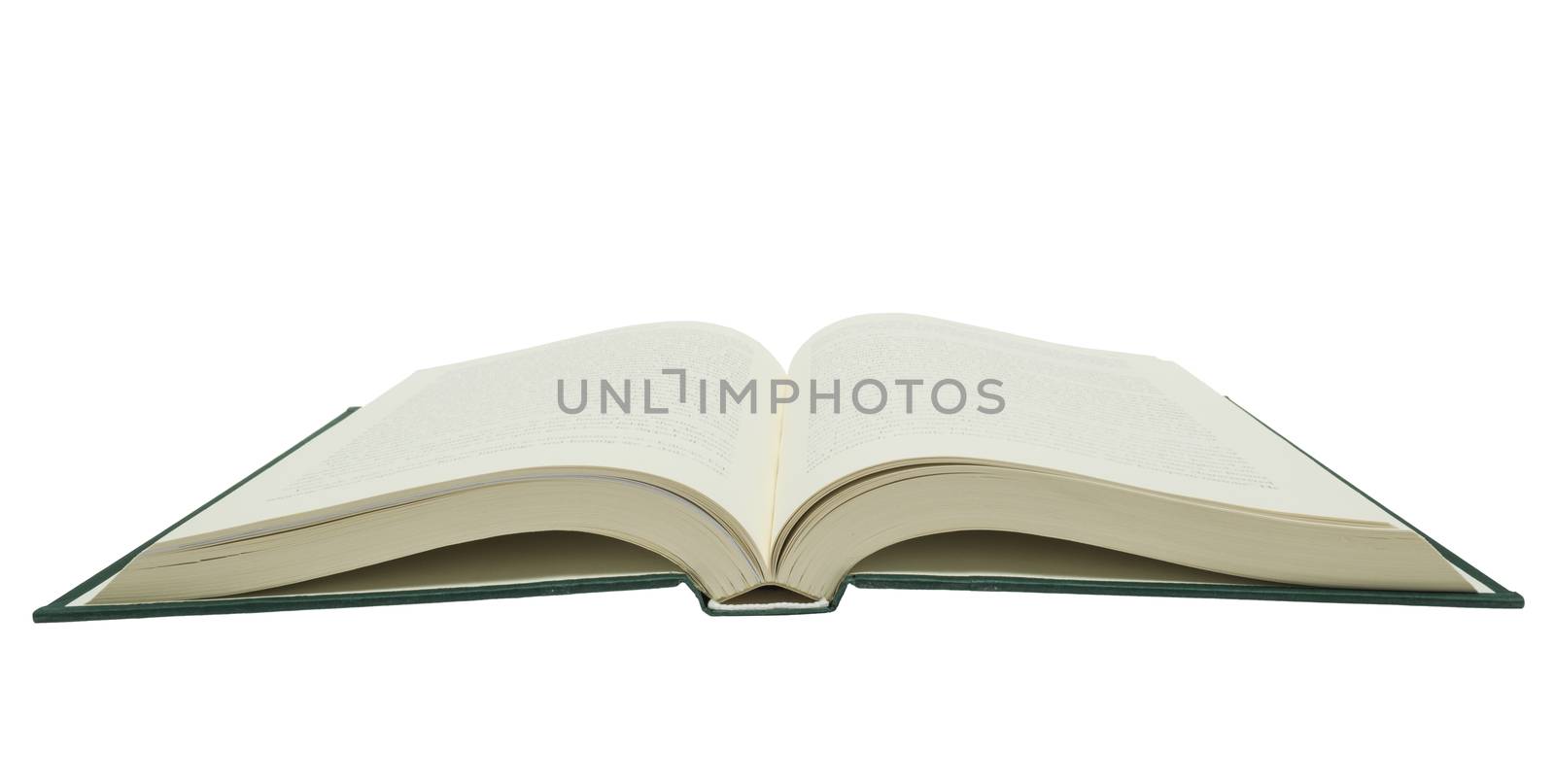 Horizontal shot of a big opened book isolated on white.