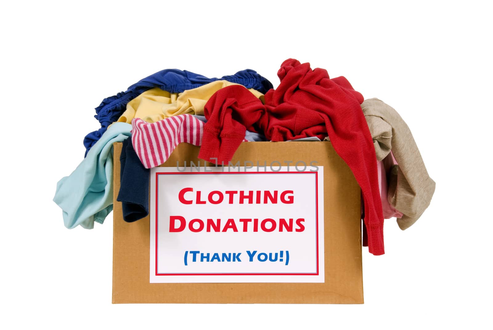 Donation Box Full Of Clothes Isolated by stockbuster1