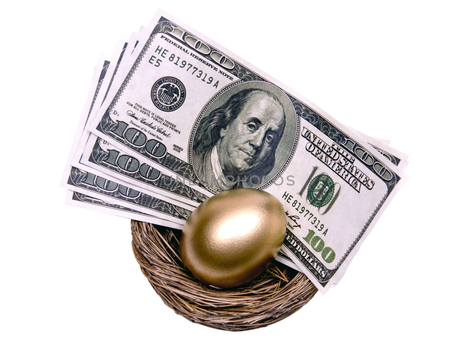 Golden Egg And Money Isolated On White by stockbuster1