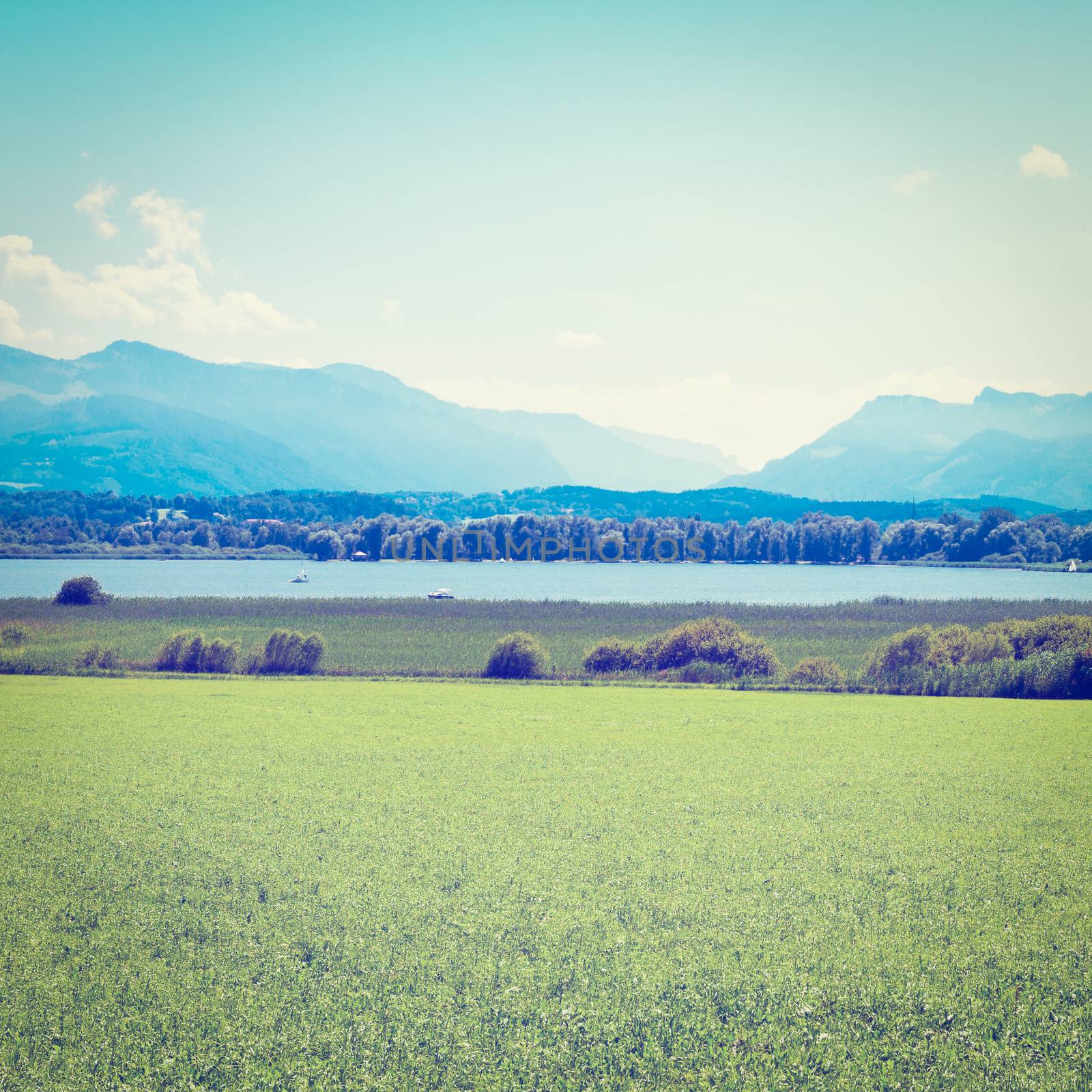 Meadow near Bavarian Lake Chiemsee, Instagram Effect