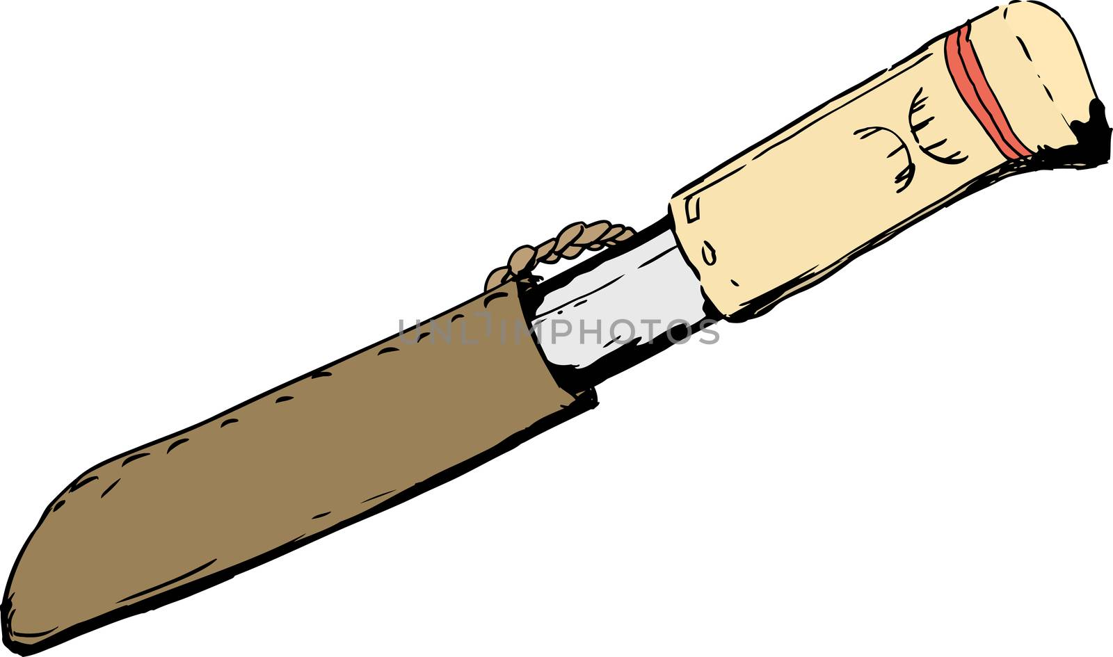 Hand drawn illustration of a single Saami hunting knife with holster