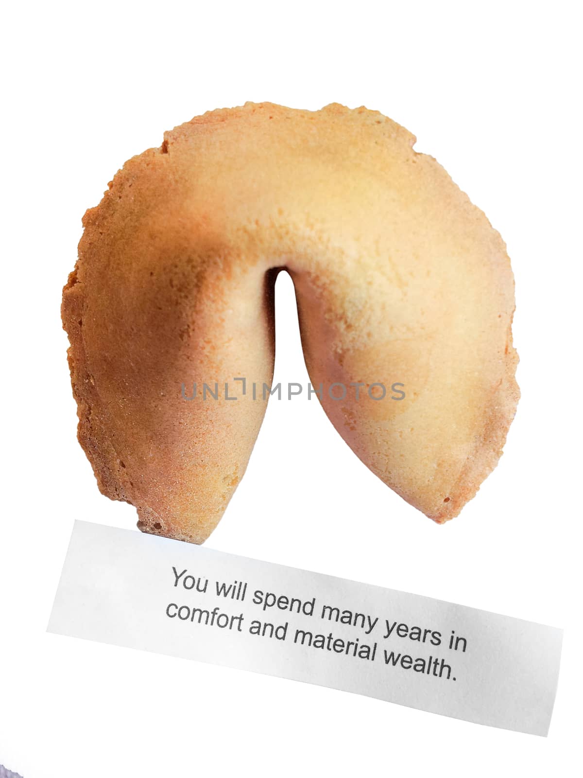 Fortune Cookie with a message isolated over white background.