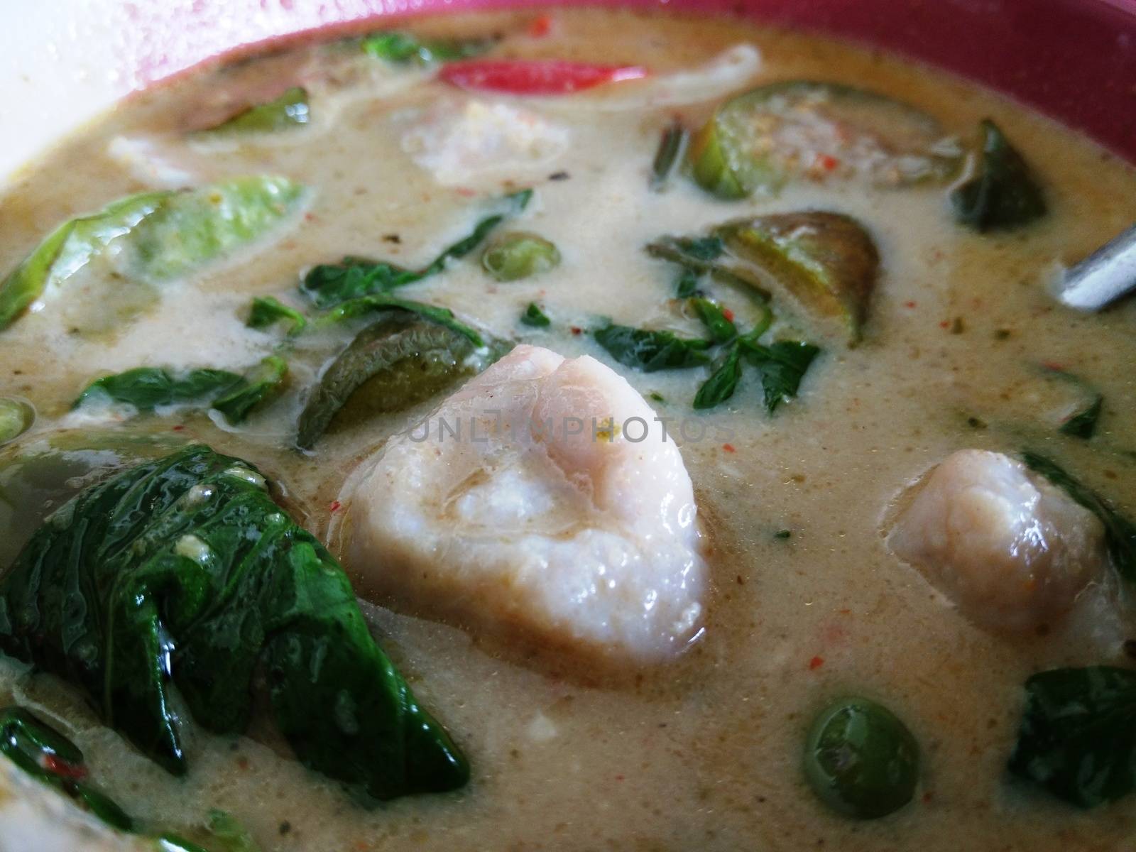Green curry with fish balls