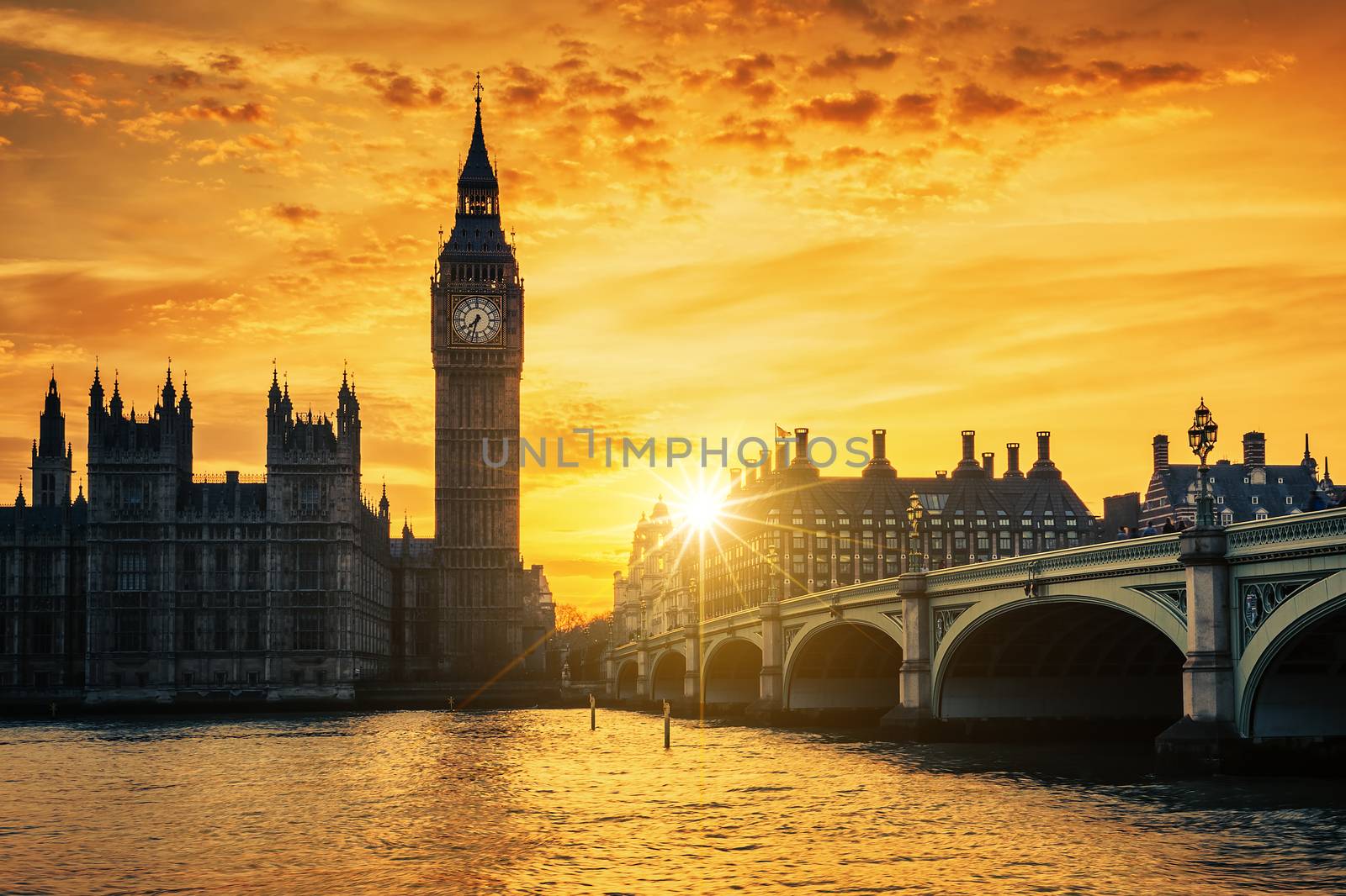 Big Ben and Westminster Bridge at dusk by vwalakte