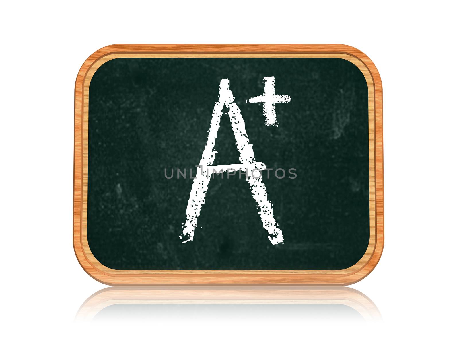 A plus - chalk text on 3d isolated wooden blackboard banner, learning success concept