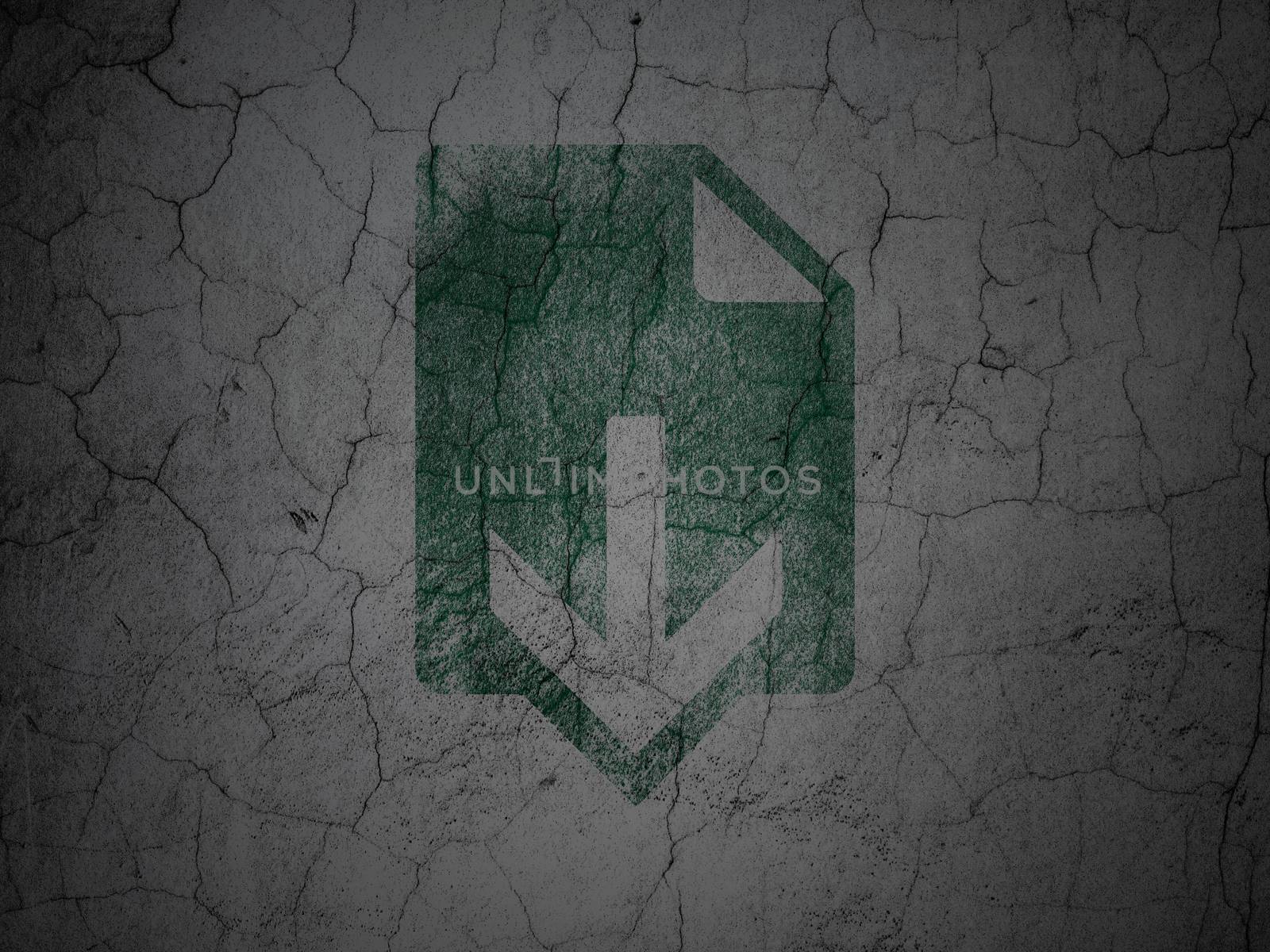 Web design concept: Green Download on grunge textured concrete wall background