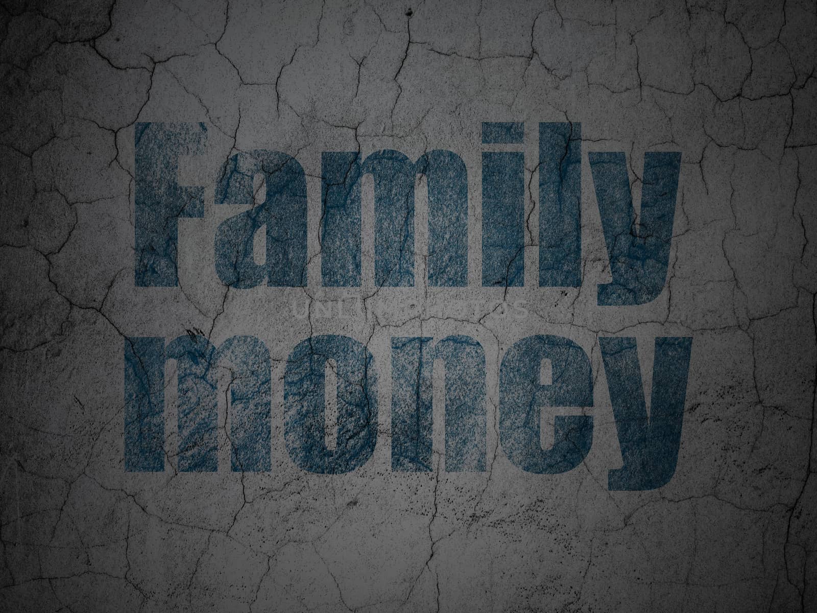 Currency concept: Blue Family Money on grunge textured concrete wall background
