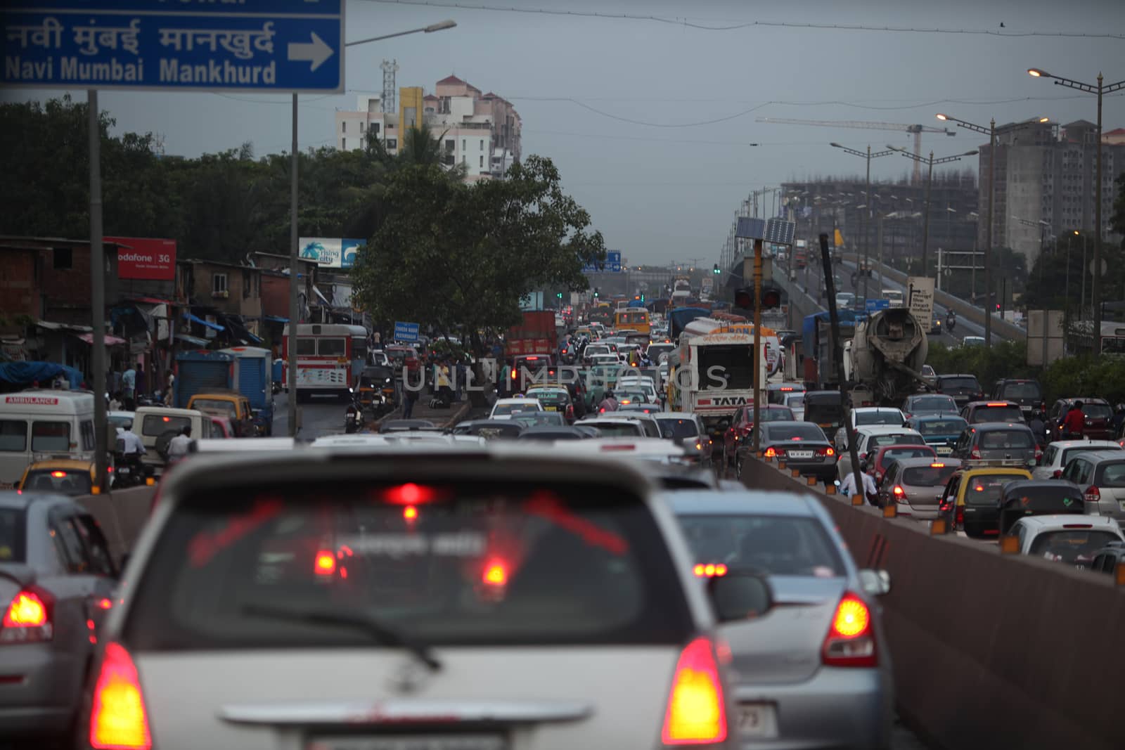 Mumbai, India - July 17, 2015: A very slow moving traffic jam by thefinalmiracle