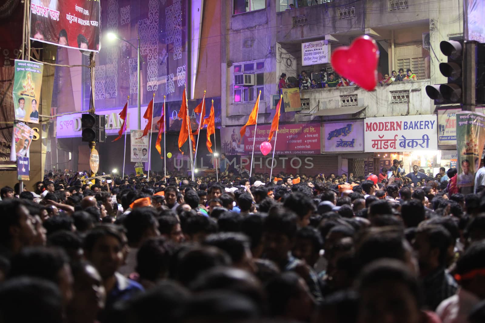 Pune, India - September 28, 2015: Crowds at one of the square during Ganapati festival in India.