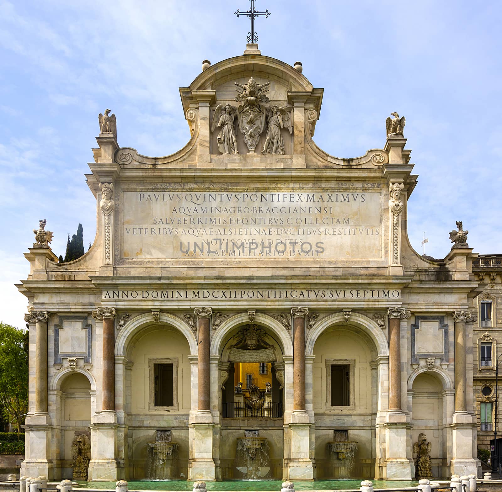 The Fontana dell'Acqua Paola is a monumental fountain located on the Janiculum Hill in Rome, Italy