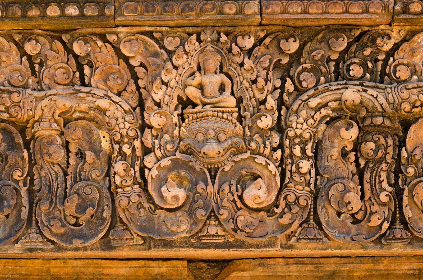 Carving details at Banteay Srei temple, Siem Reap by siraanamwong