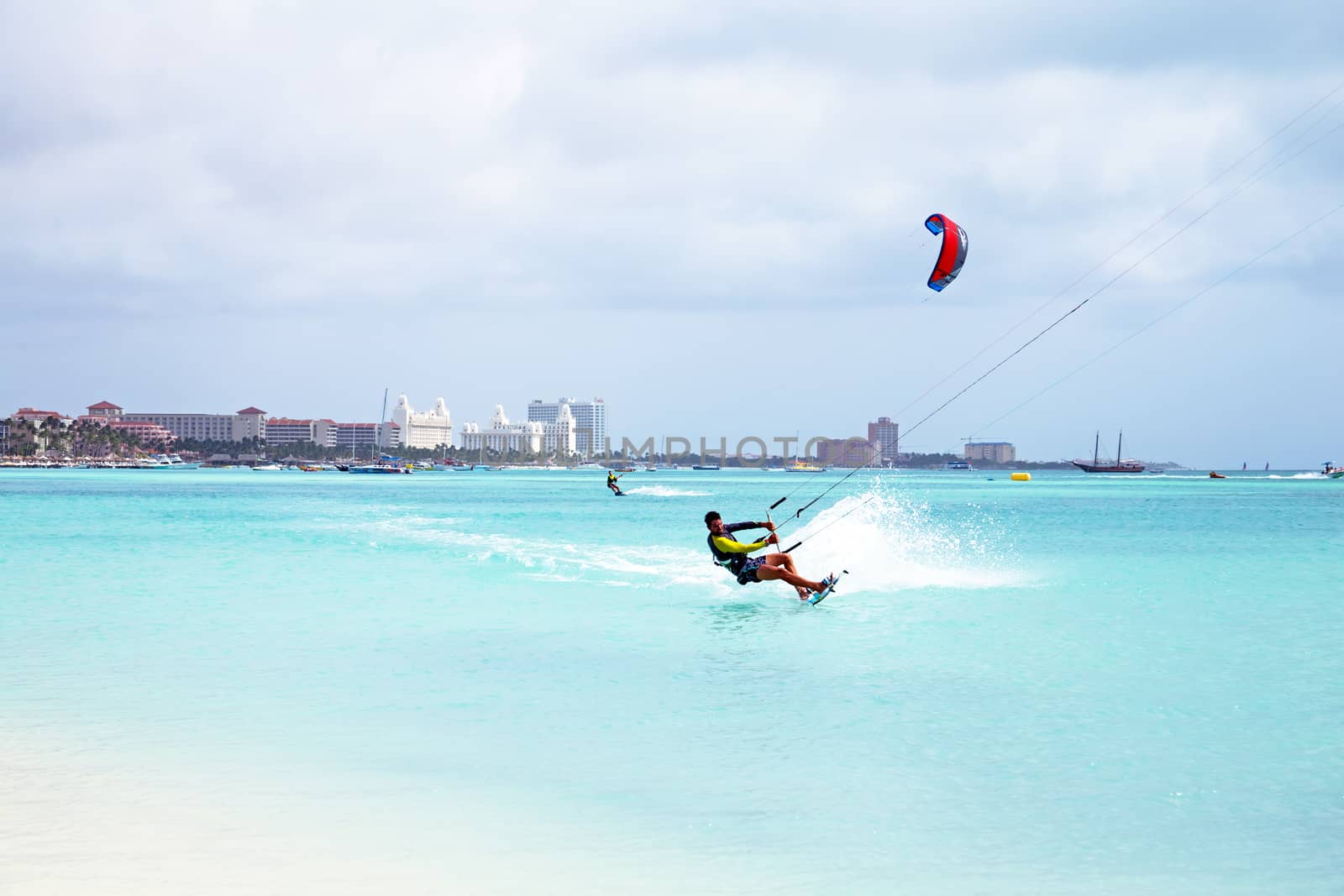Kite surfer on Aruba island in the Caribbean by devy