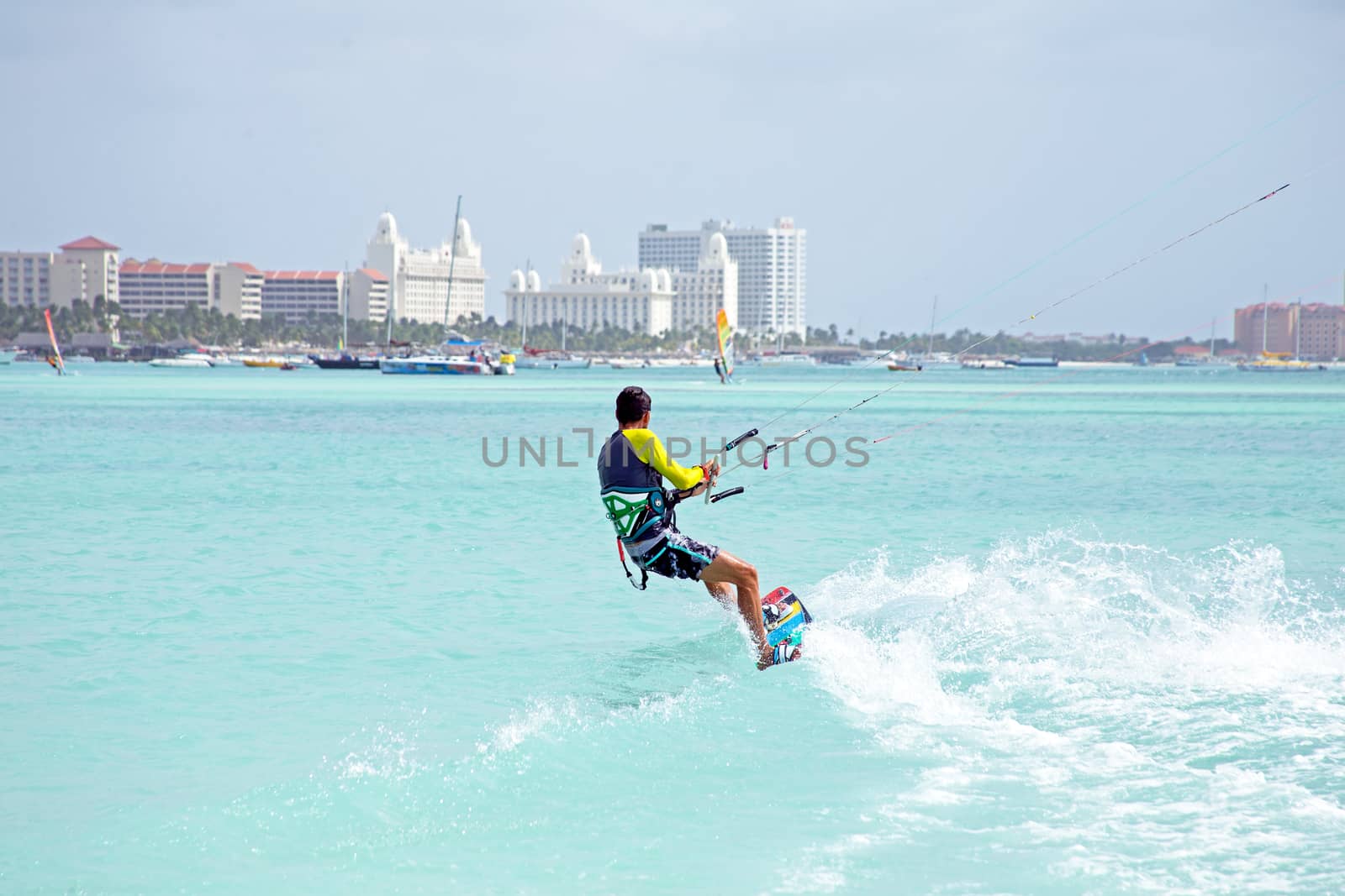 Kite surfer on Aruba island in the Caribbean