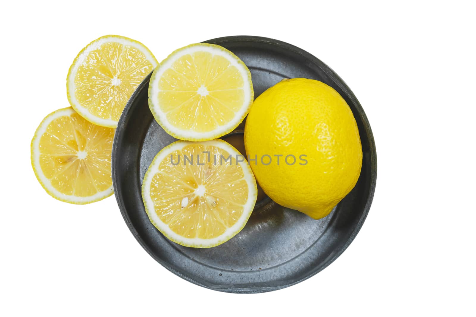 Sliced lemons isolated on white background.