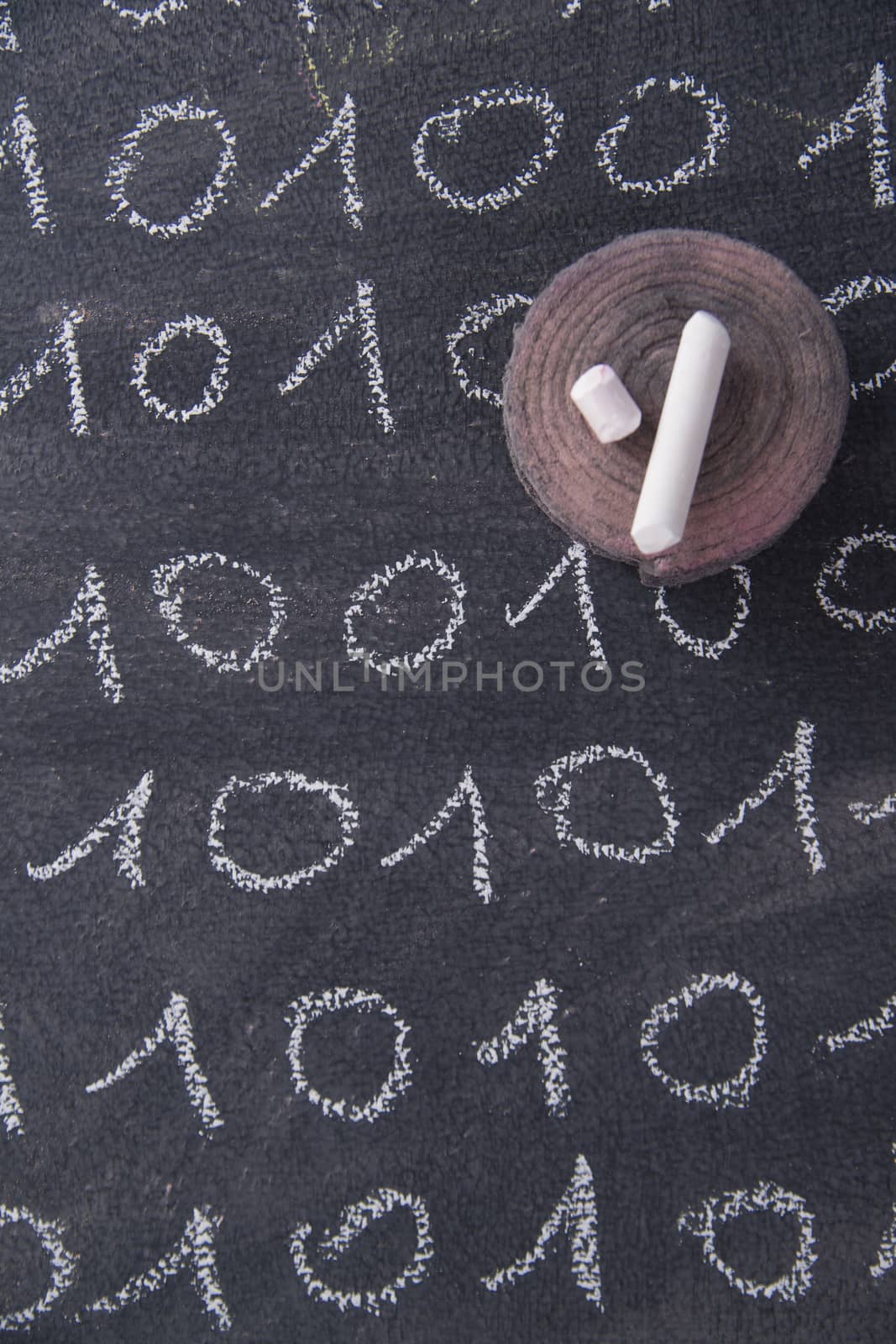 Graphical representation with chalk on the blackboard binary digital code