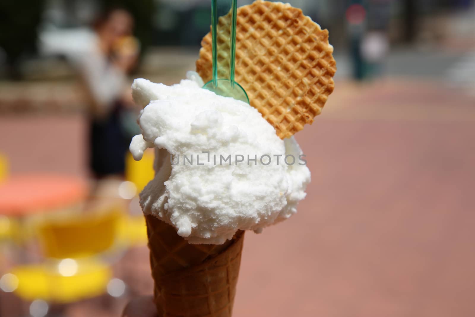 Ice Cream Cone with Lemon Ice Cream and Wafer