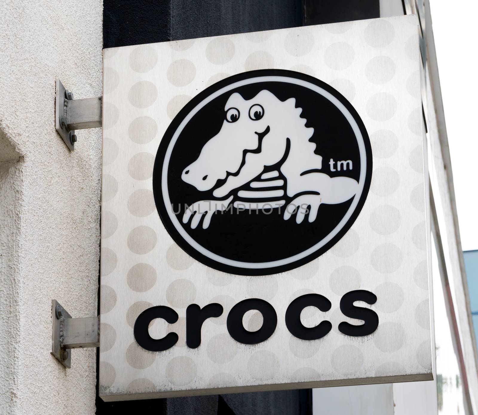 SANTA MONICA, CA/USA - MAY 12, 2016: Crocs sign and logo. Crocs, Inc. is a shoe manufacturer that produces and distribute foam clog footwear.