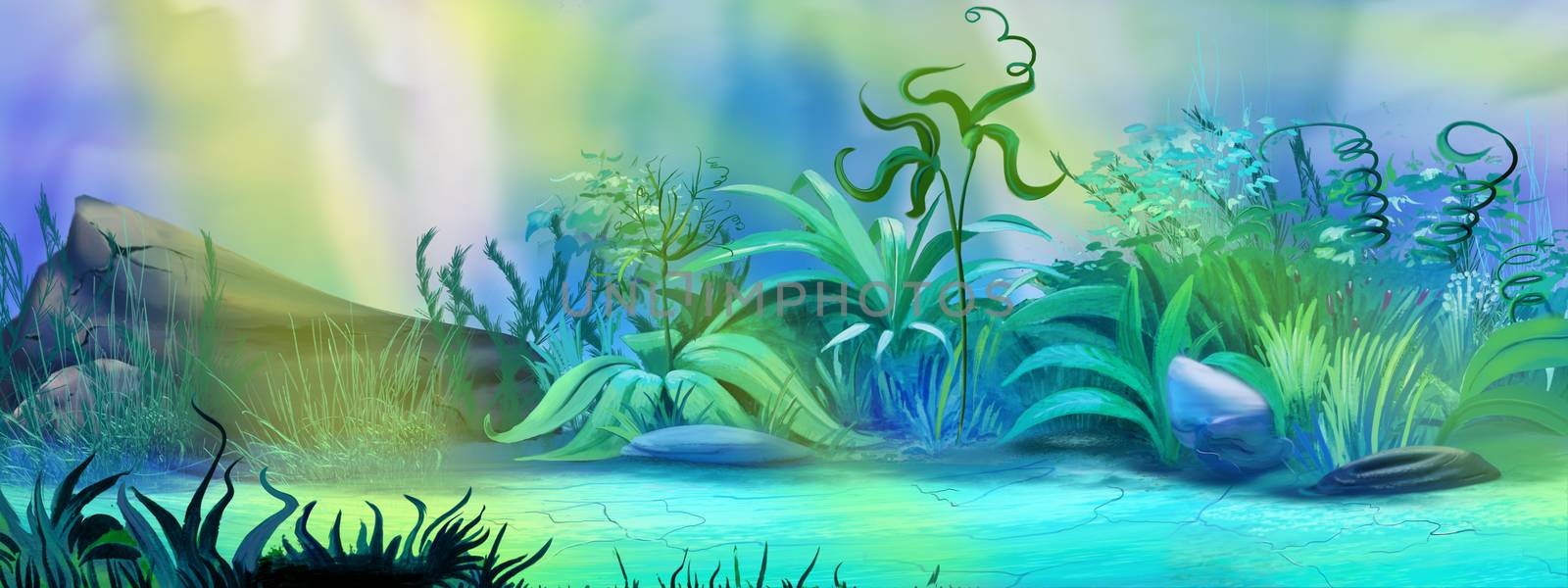 Digital painting of the Underwater Plants in a ocean.