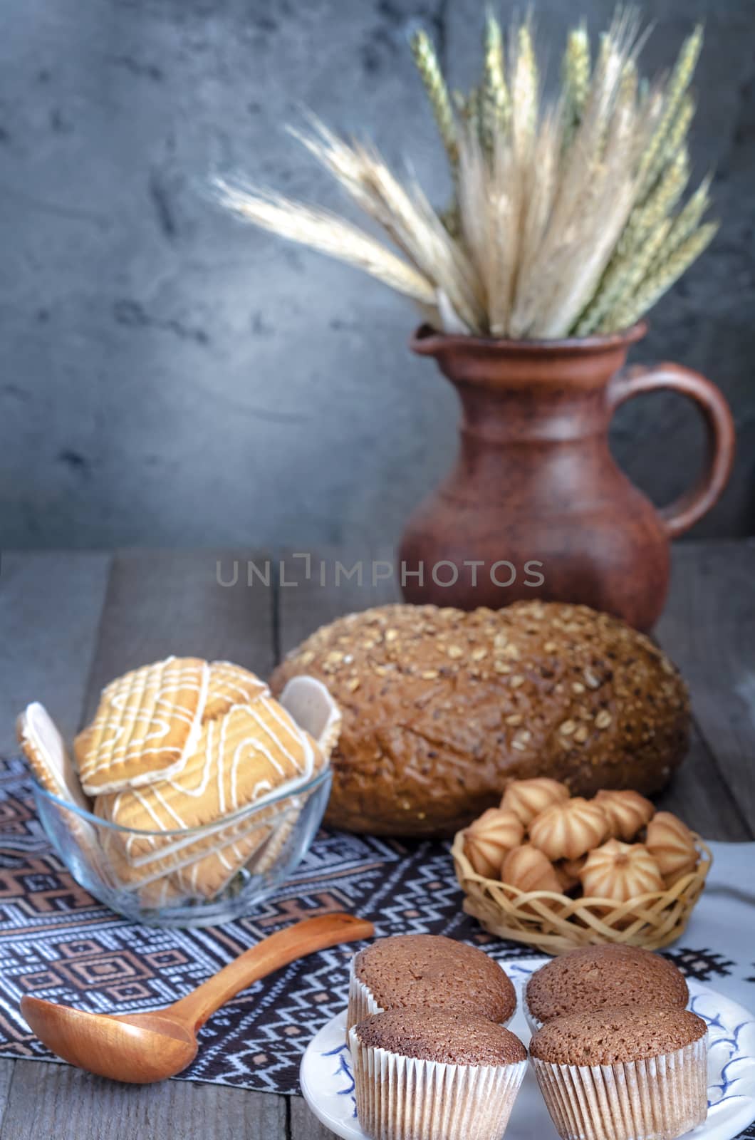 Different cookies and bread, on older boards by Gaina