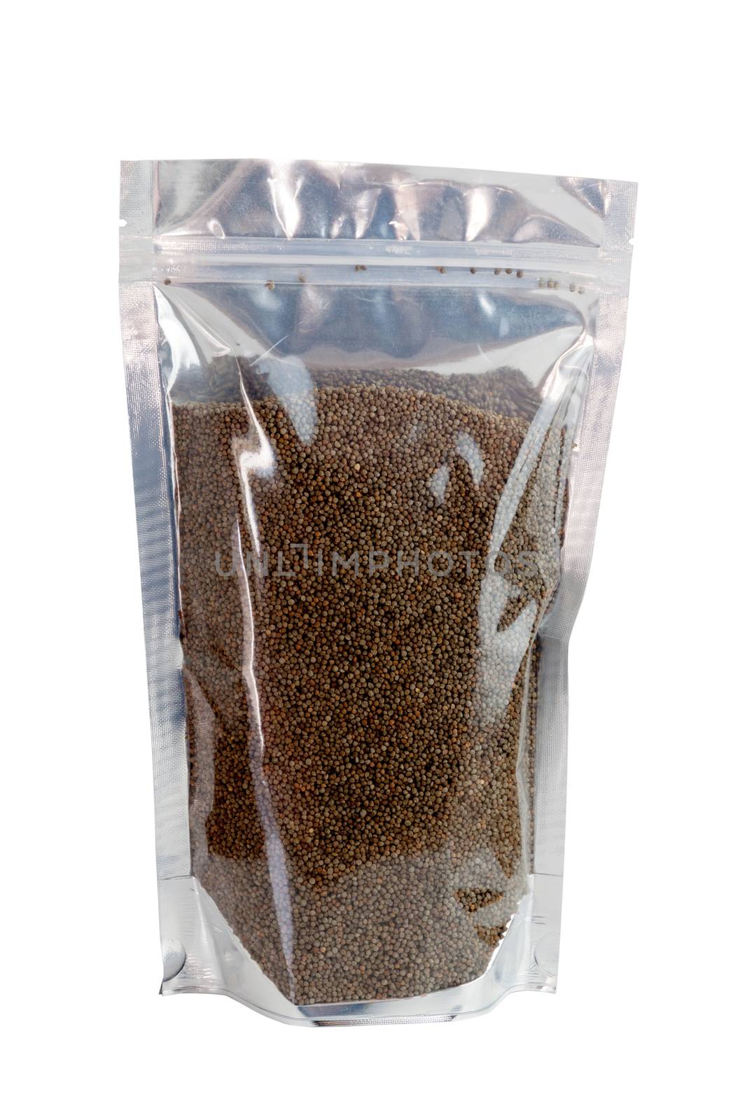 Perilla herb seed in packaging foil zip bag.  by PeachLoveU