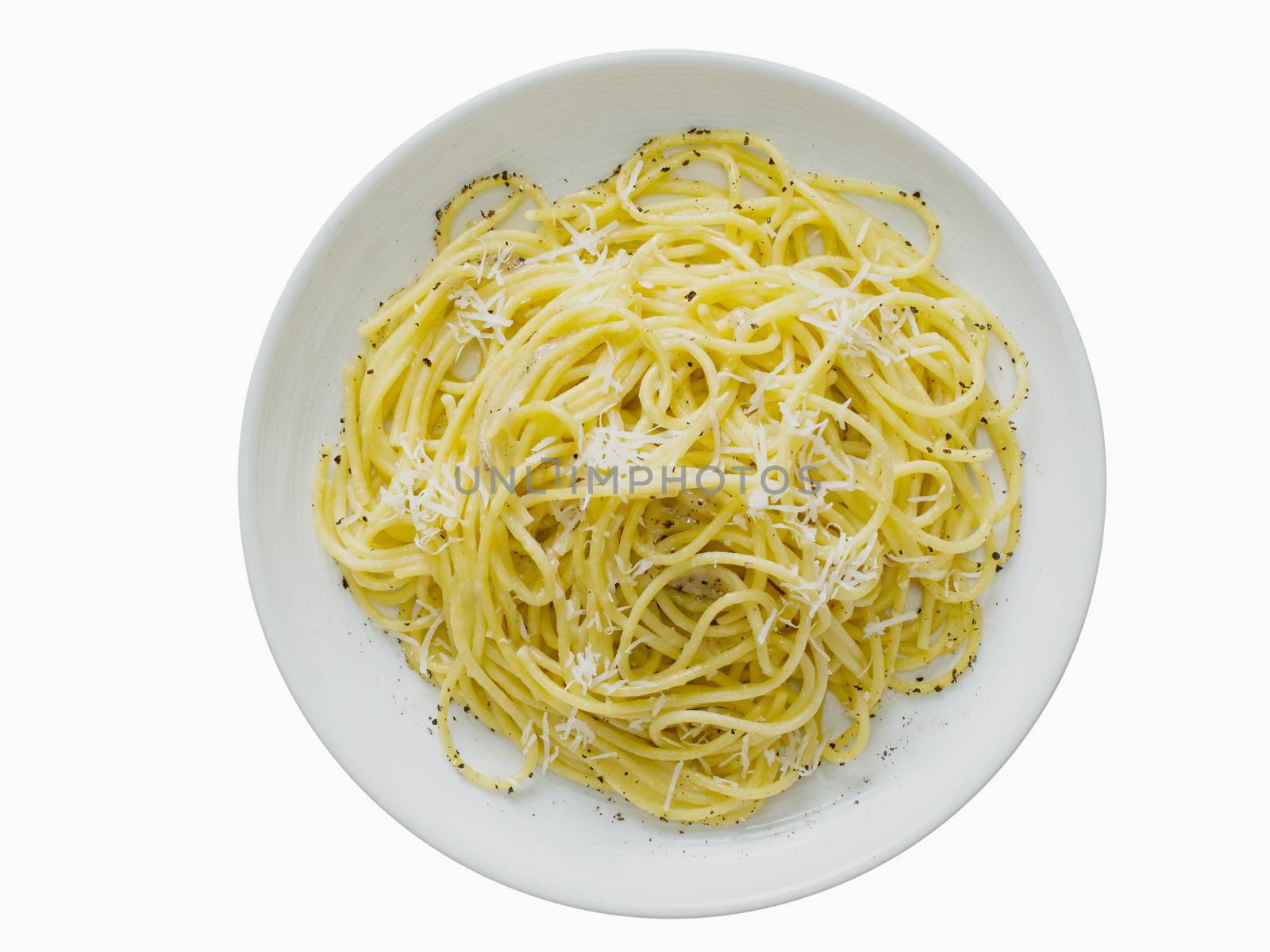 italian pepe e cacio pepper with cheese spaghetti isolated by zkruger