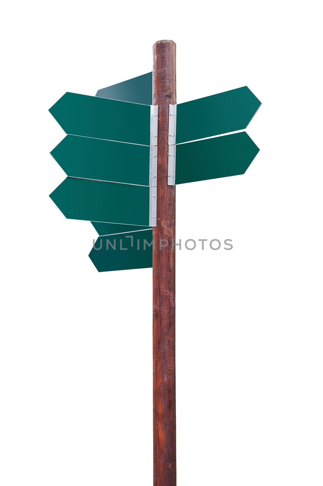 Blank crossroad signpost on white background by mkos83