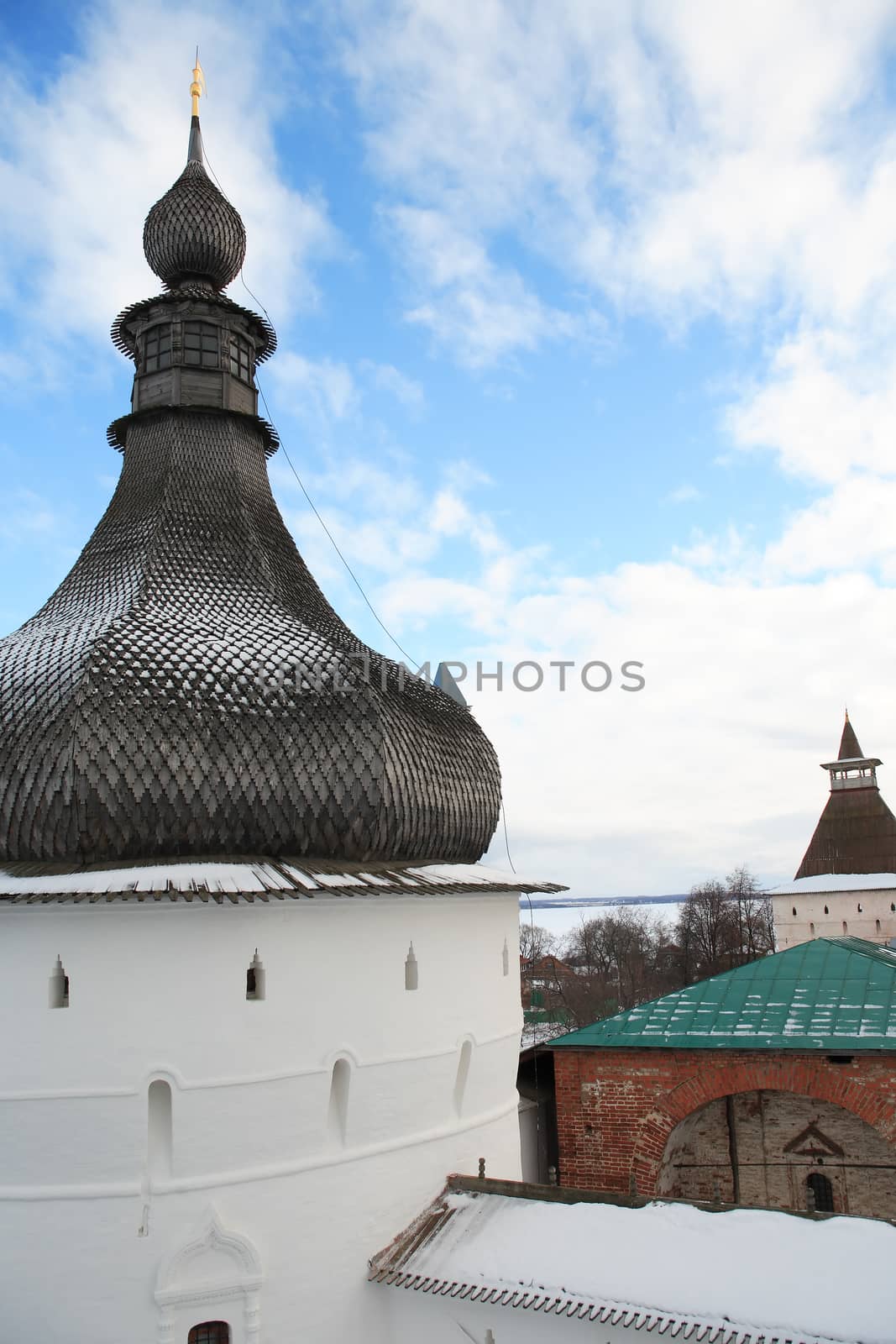 Old monastery belfry in Rostov city, Russia