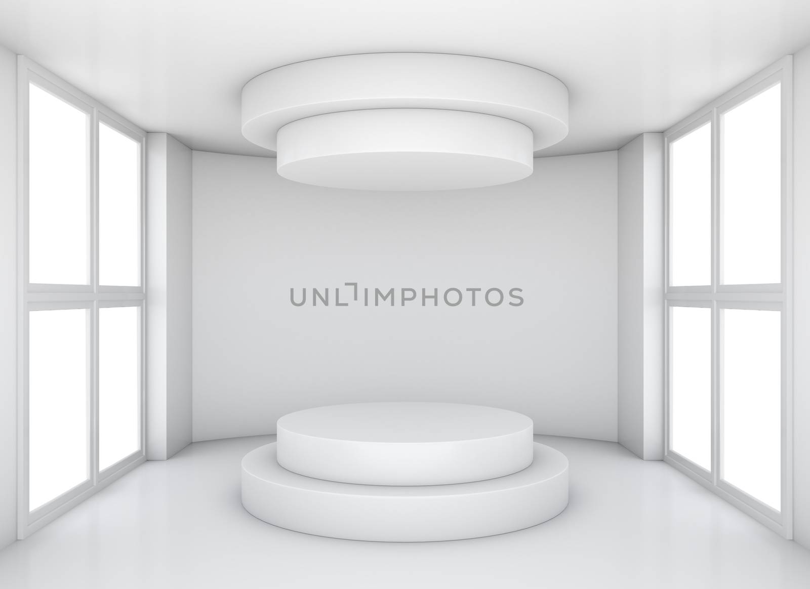 Empty showcase in white room with window by cherezoff