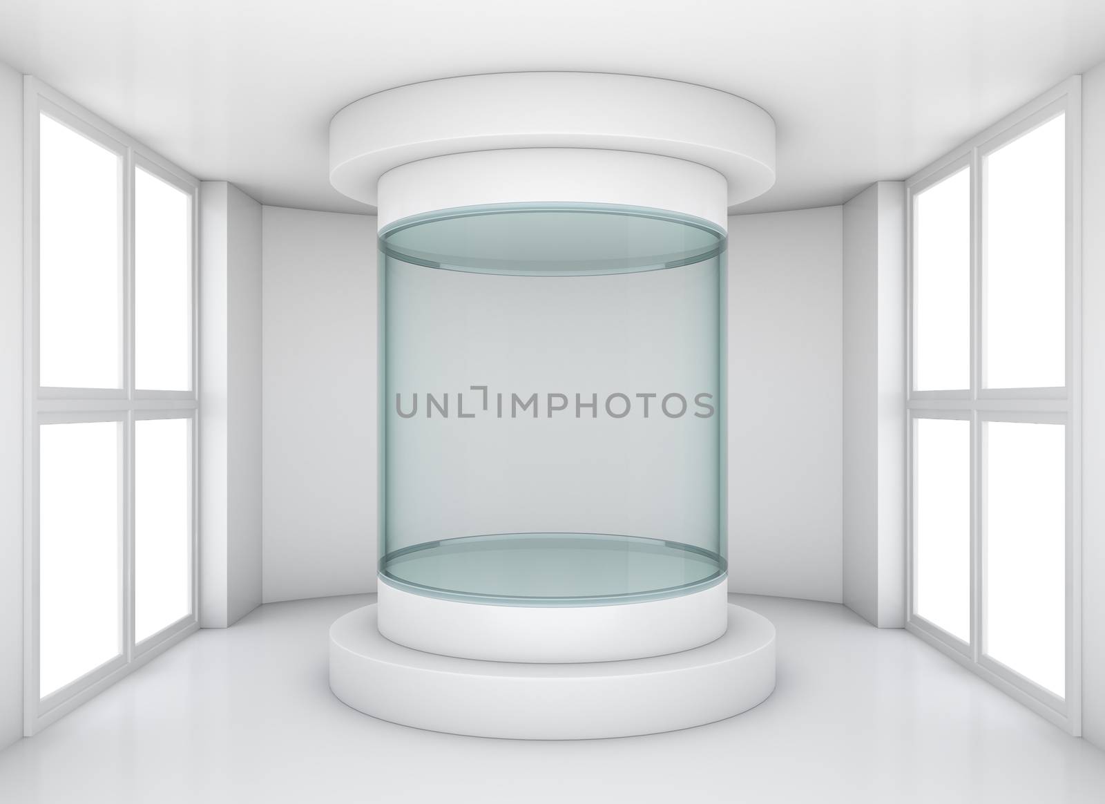 Empty glass showcase in exhibition room by cherezoff