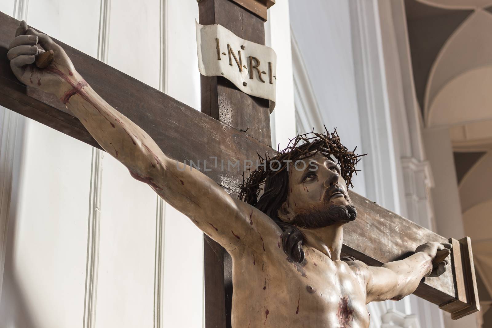 Detail of Christ on the cross in the church of Sicily