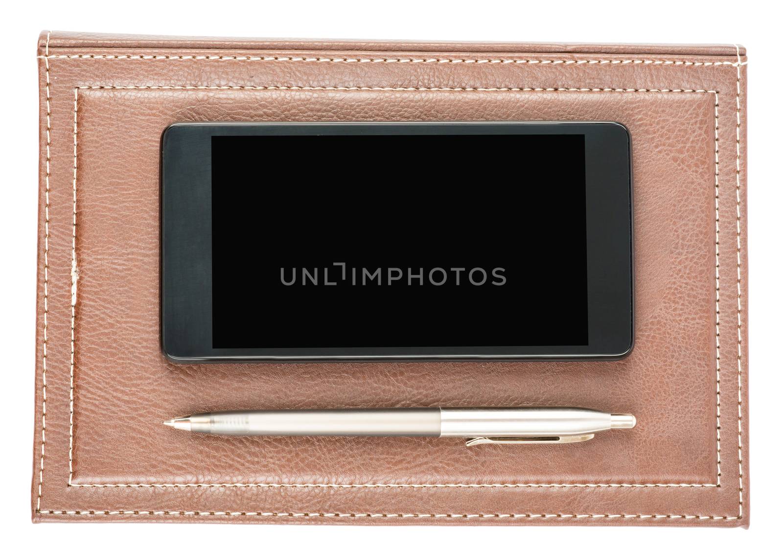 Leather daily planner with smartphone by cherezoff