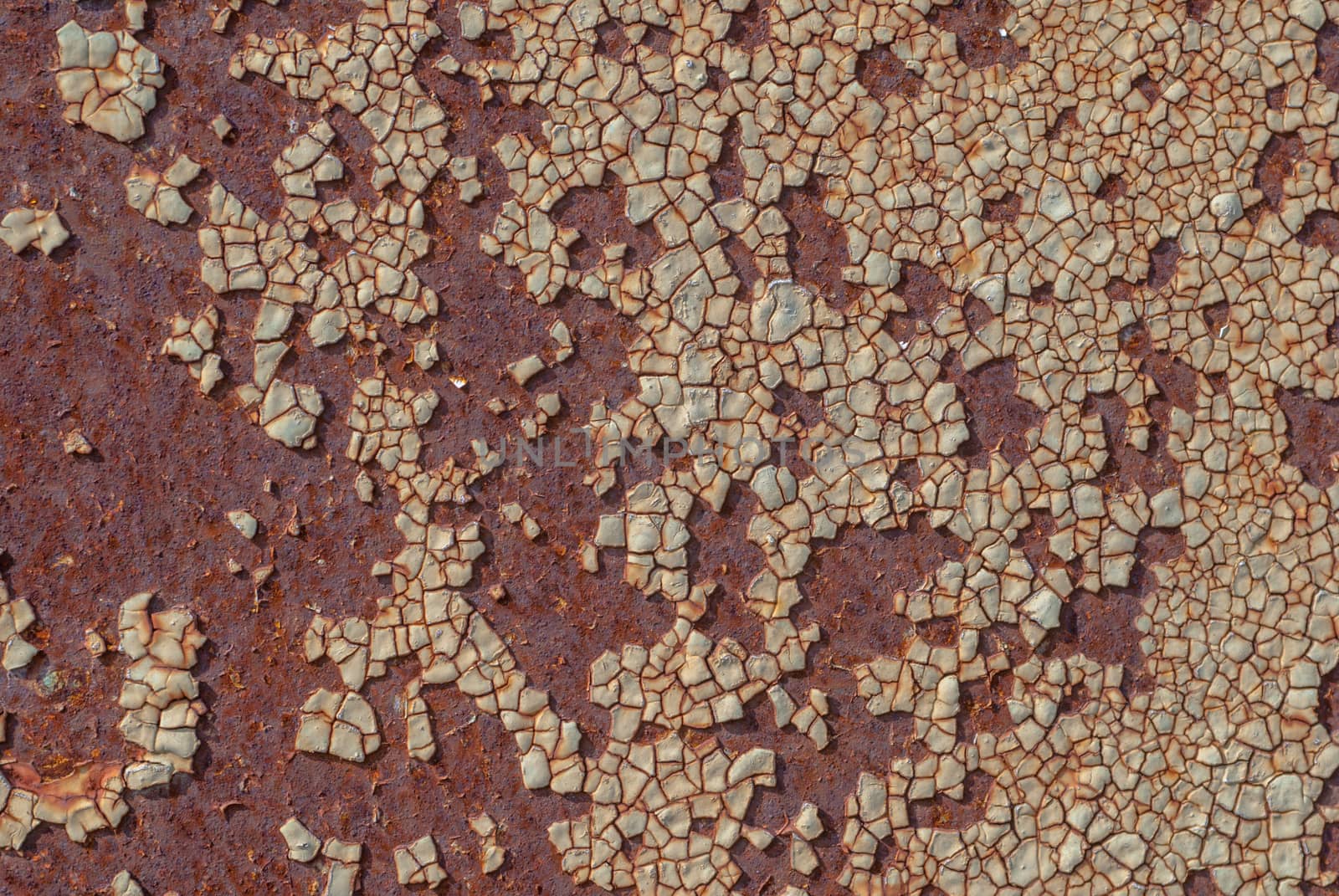 rusty iron surface covered with old chipped paint, which has long been influenced by different climatic conditions