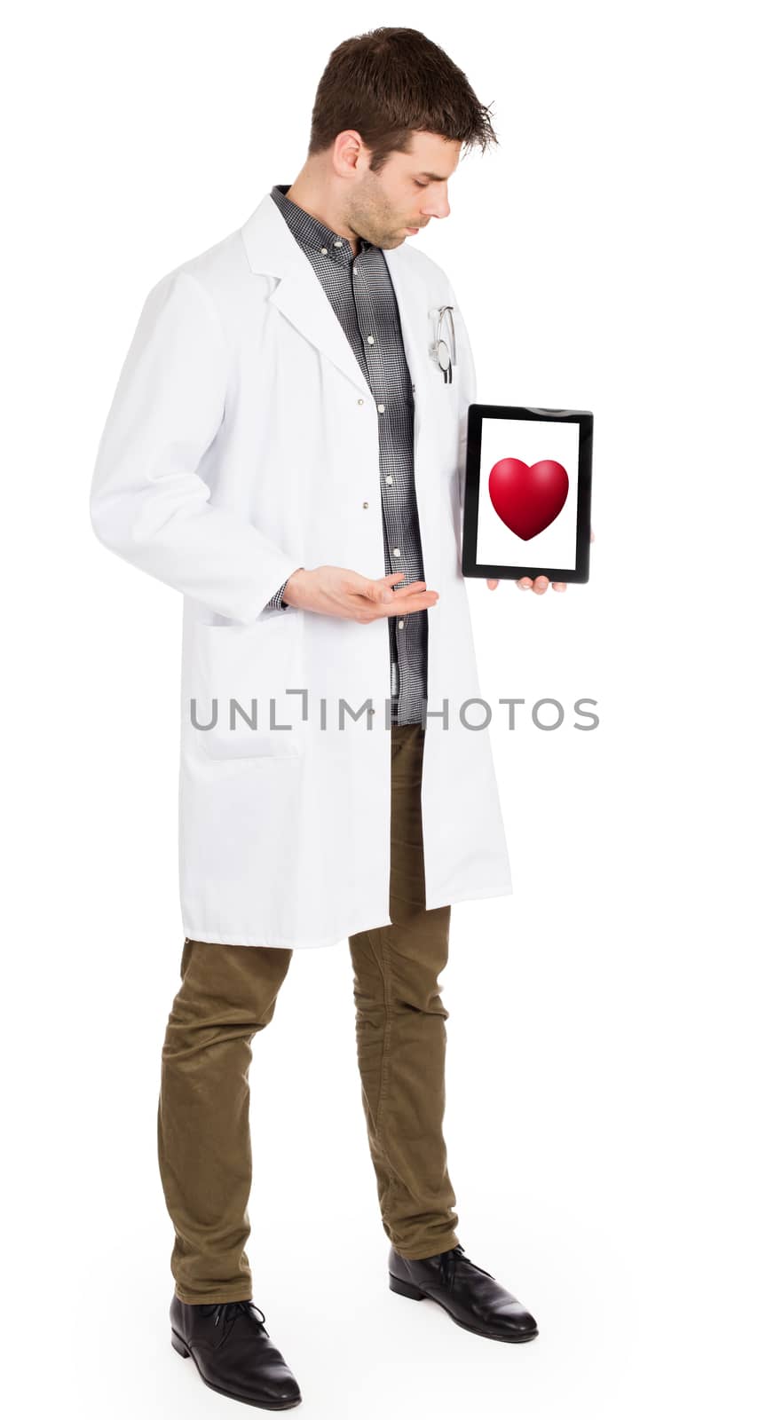 Doctor holding tablet - Red heart by michaklootwijk