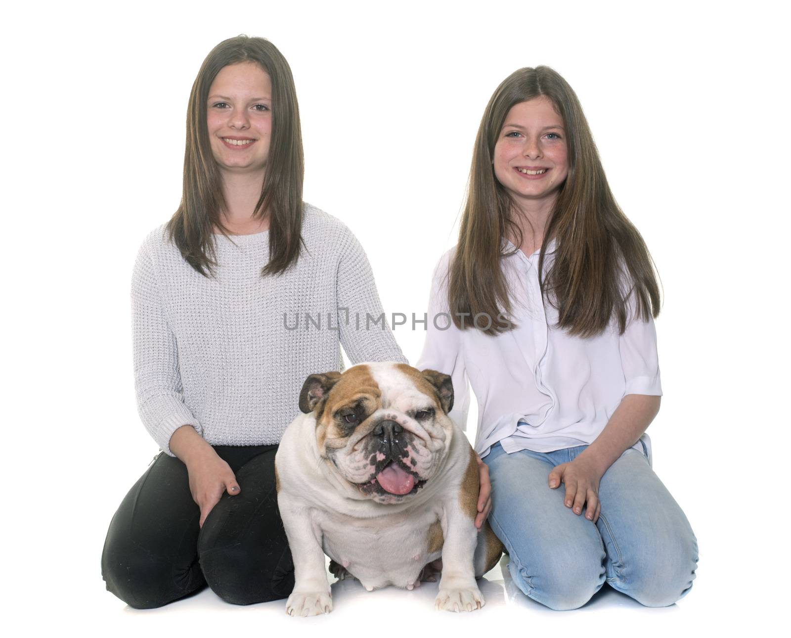 english bulldog and girls by cynoclub