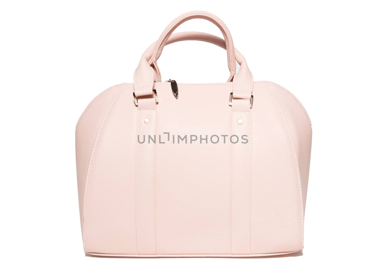 The photograph shows a female handbag on a white background