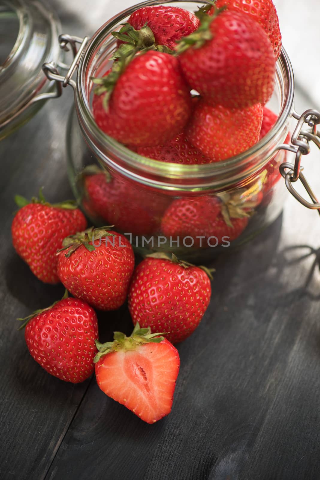 Fresh ripe strawberry in a glass