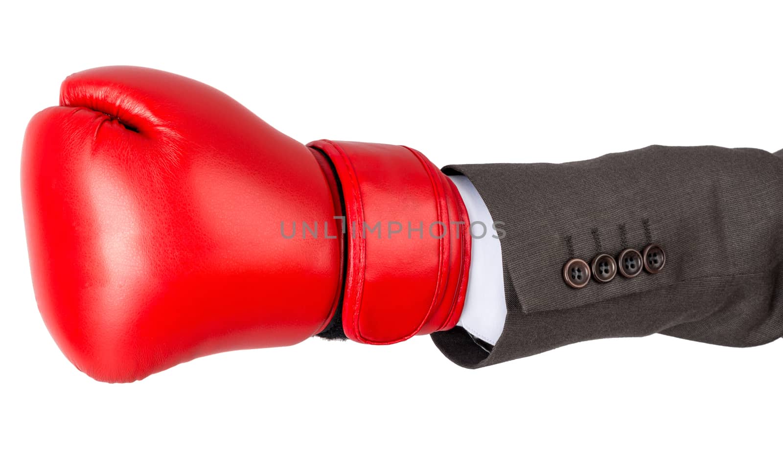 Hand with boxing glove isolated on white background
