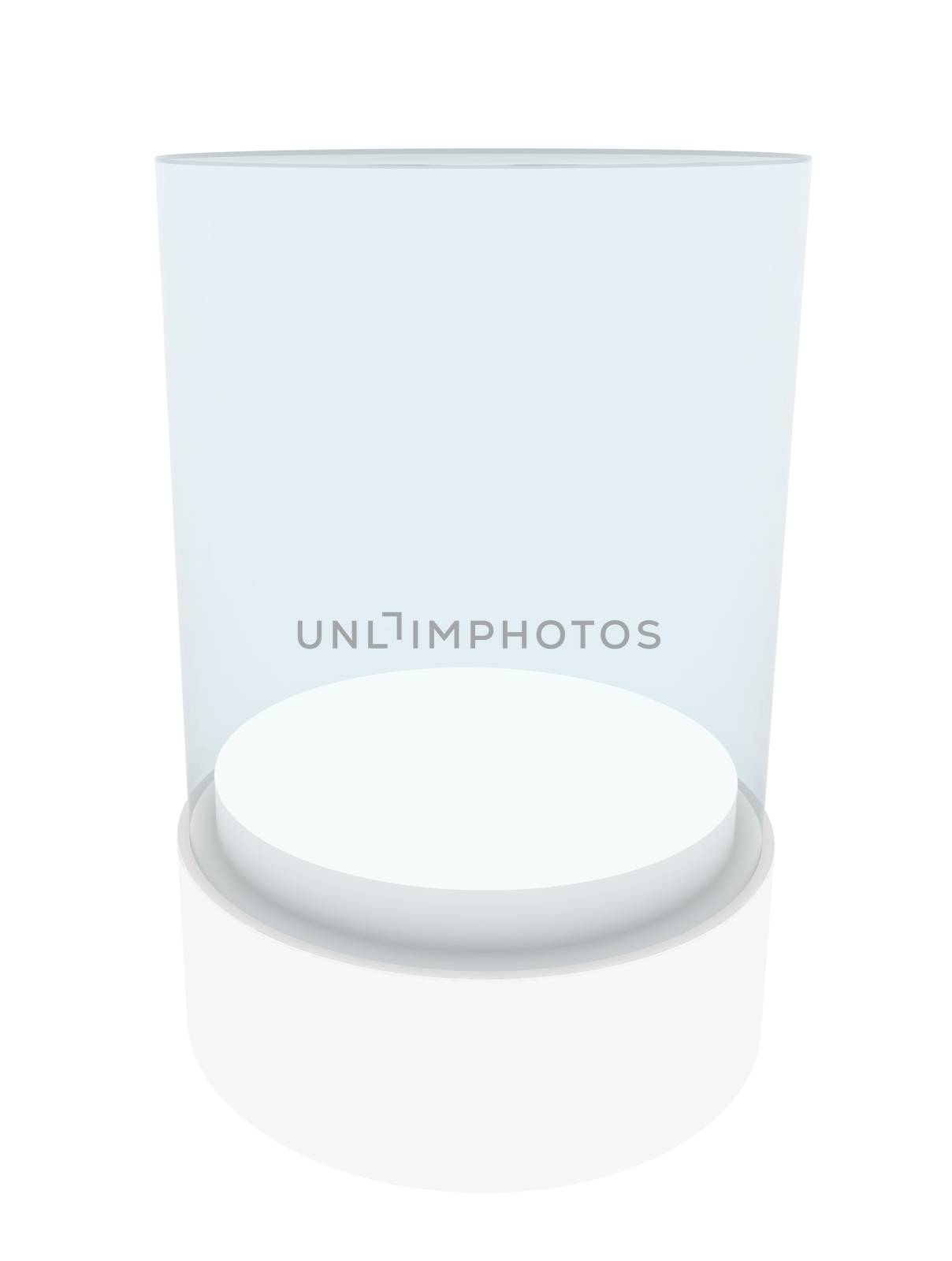 Round white showcases with pedestal on white background. 3D illustration