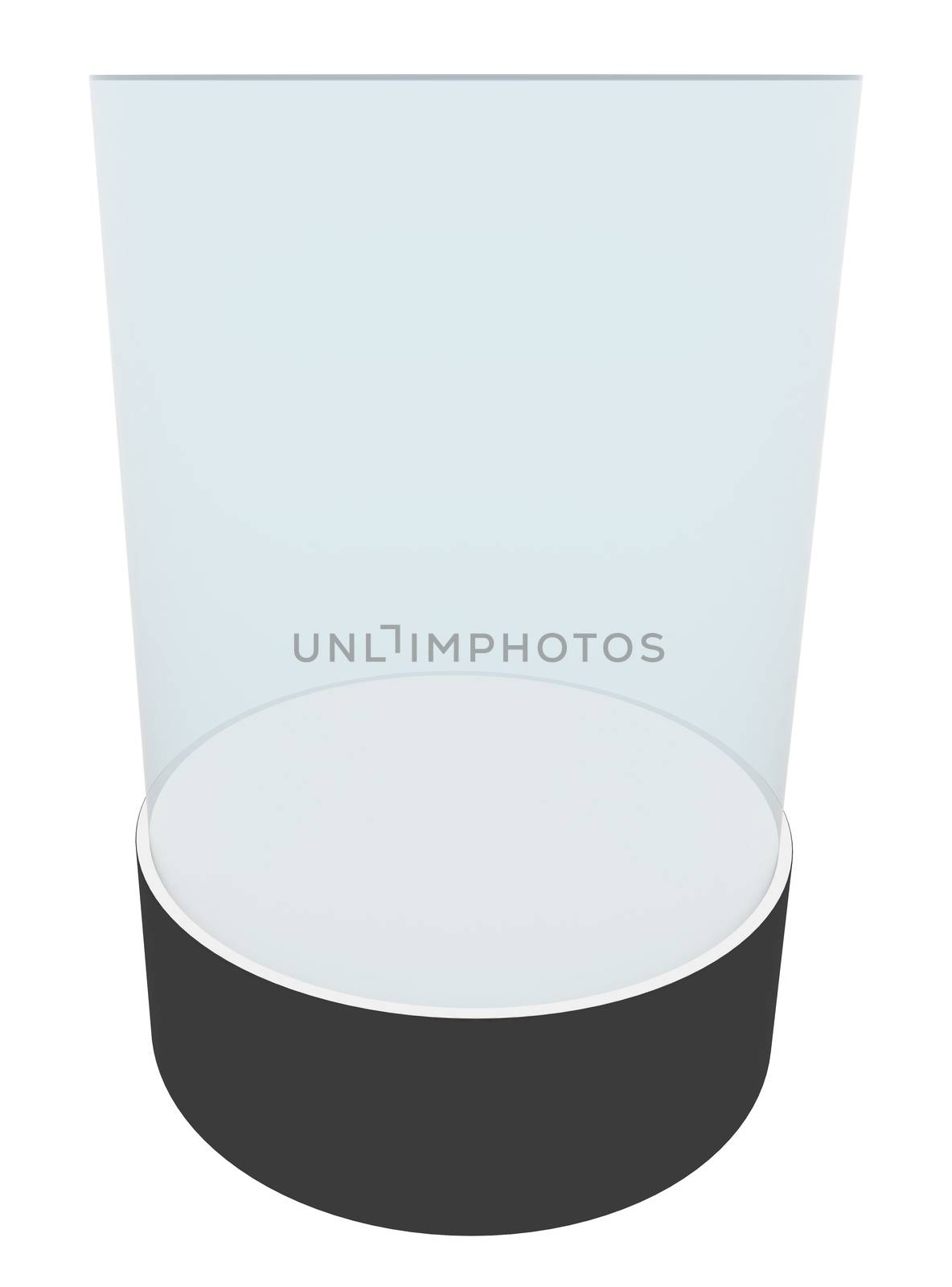 Round glasses showcases with white pedestal, isolated. 3D rendering