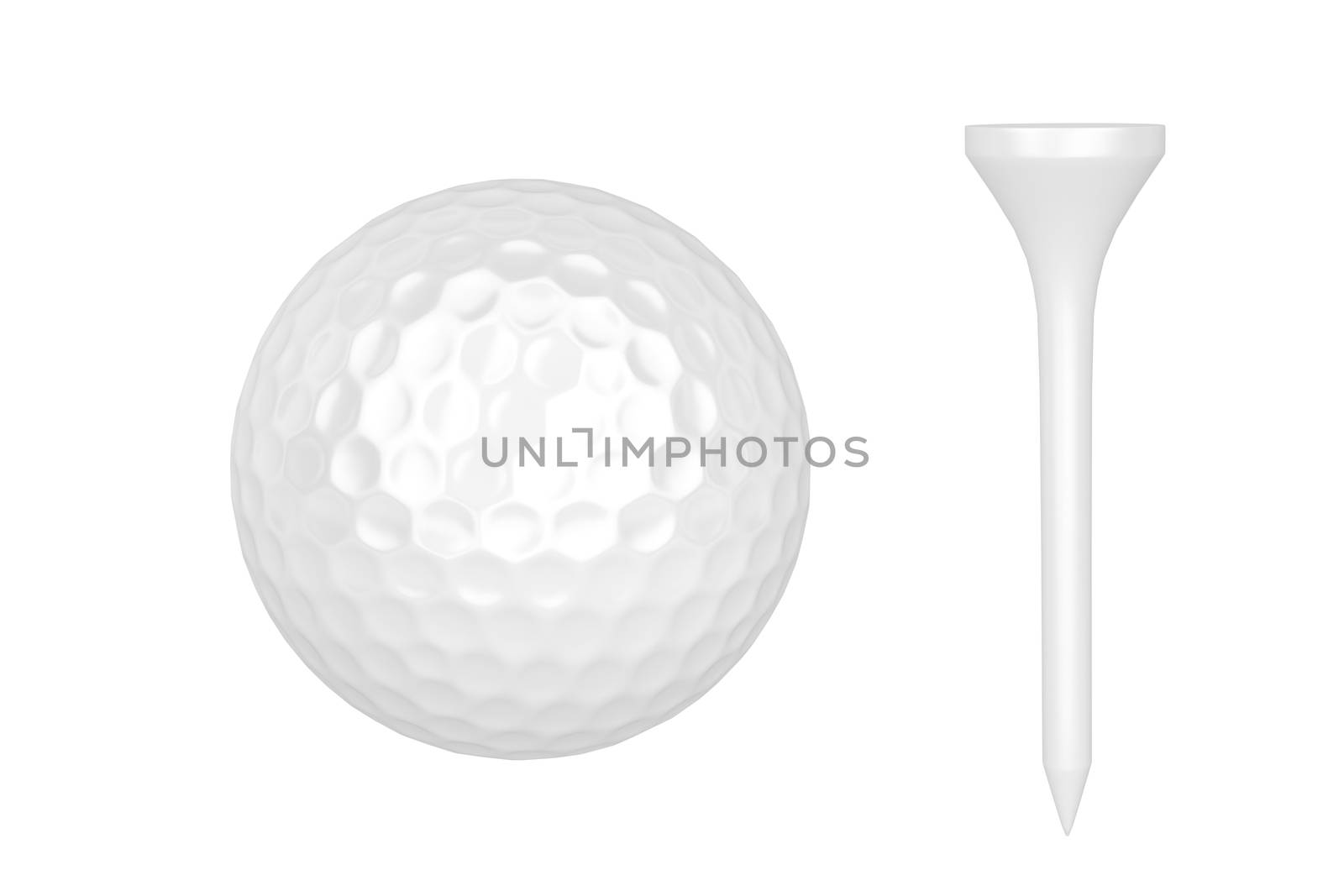 Golf ball and tee isolated on white background