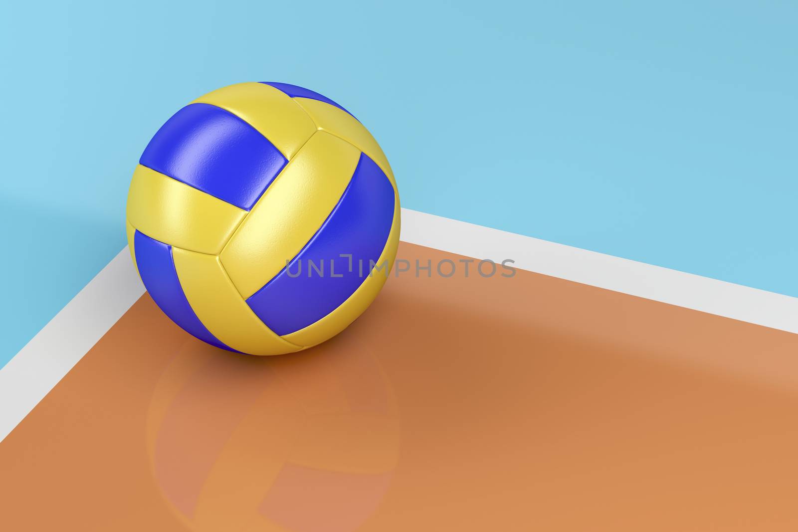 Leather volleyball ball on shiny floor 