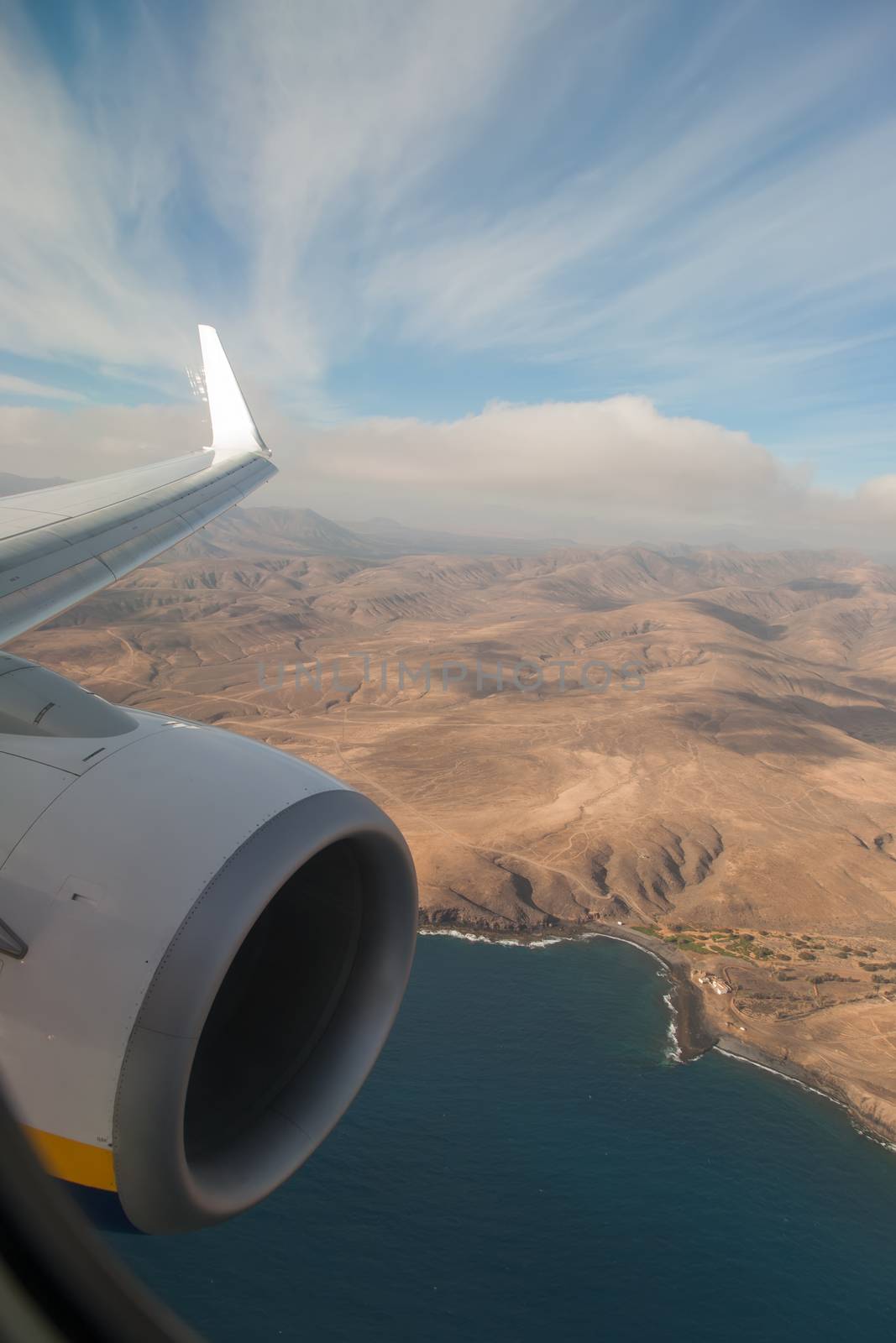 Fuerteventura Canarian island from plane window view by desant7474