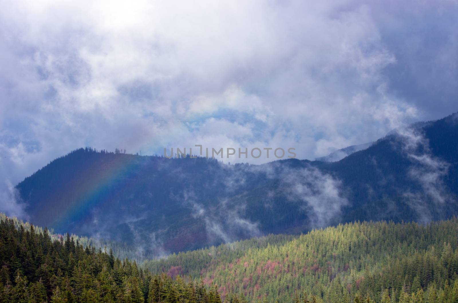 Mountain landscape with a rainbow