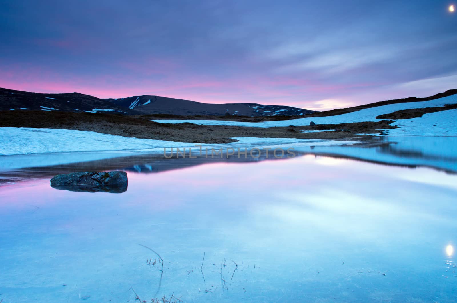 Beauty of Northern nature. Mountain river in spring landscape